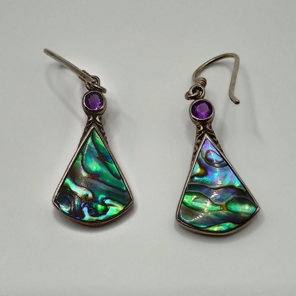 Jewelry - Abalone and Purple Gemstone Earrings In sterling Silver